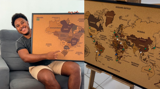 Quadro Decoração Mapa Cortiça Brasil e Mundo para Marcar Viagens: Seus Sonhos e Memórias na Decoração