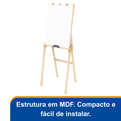 Flip Chart Lousa Quadro Branco Dobrável MDF Carvalho