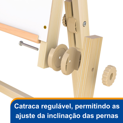 Flip Chart Lousa Quadro Branco Dobrável MDF Carvalho