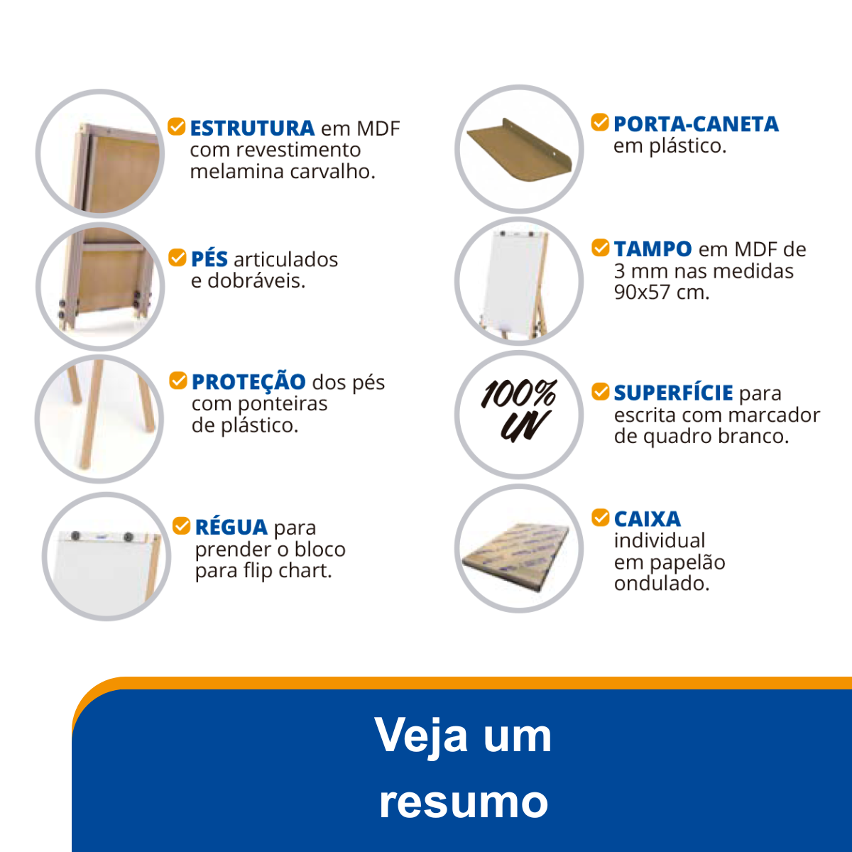 Flip Chart Lousa Quadro Branco Dobrável MDF Carvalho
