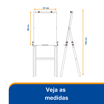 Flip Chart Lousa Quadro Branco Dobrável MDF Carvalho
