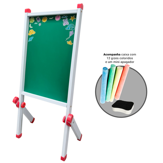 Lousinha Infantil Quadro Verde Cavalete Articulado + Giz Colorido e Apagador