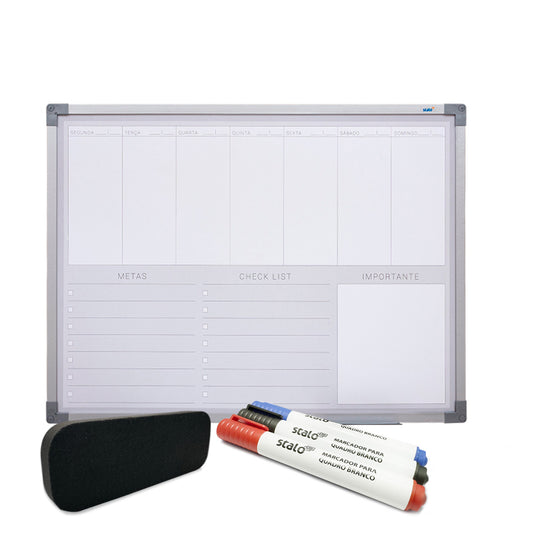 Lousa Quadro Planner Office Moldura MDF Cor Alumínio Soft + Caneta e Apagador