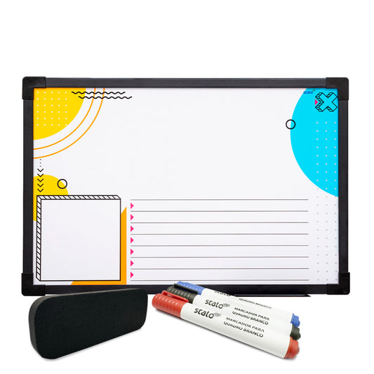 Lousa Quadro Planner Street Moldura MDF Preto Soft + Caneta e Apagador