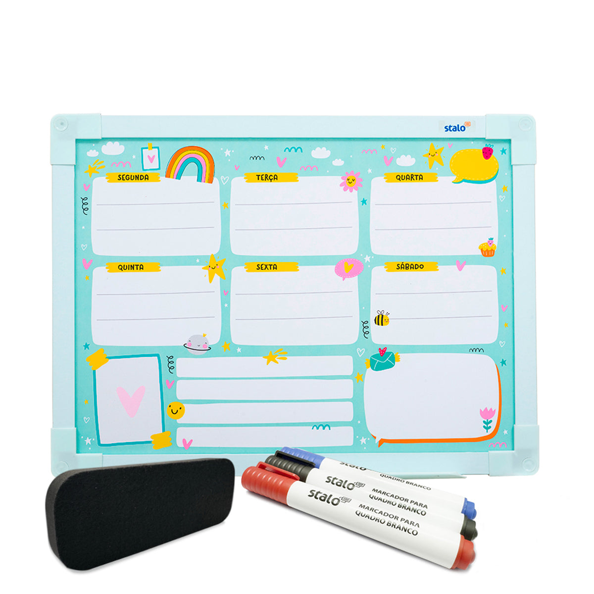 Lousa Quadro Planner Abelhinha MDF Verde Soft + Caneta e Apagador