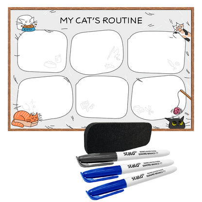 Lousa Quadro Decorativo Planner Rotina do Gato 2 + Canetas e Apagador