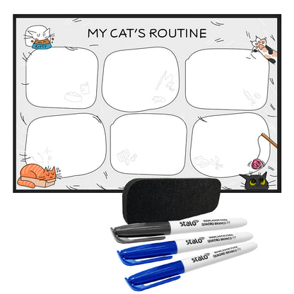 Lousa Quadro Decorativo Planner Rotina do Gato 2 + Canetas e Apagador