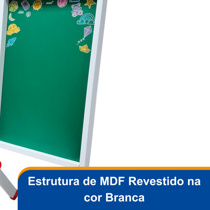 Lousa Quadro Verde Cavalete Infantil Articulado + Giz Colorido e Apagador