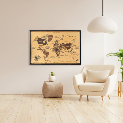 Quadro Decorativo Cortiça Mapa Mundi para Marcar Viagens + 25 Alfinetes