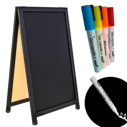 Lousa Cavalete de Calçada Duplo Preto UV MDF + Giz Líquido