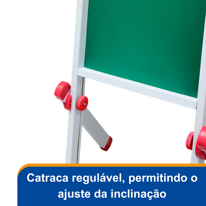 Lousa Quadro Verde Cavalete Infantil Articulado + Giz Colorido e Apagador