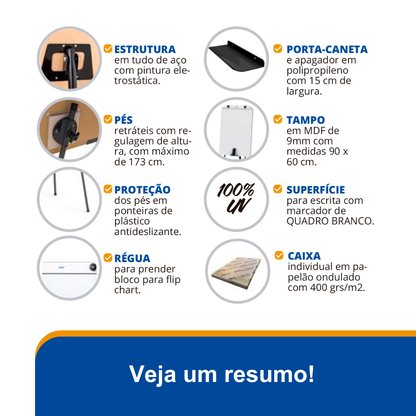 Flip Chart Lousa Quadro Branco Retrátil